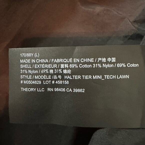 Theory Halter Tier Mini Tech Lawn Black Dress Size Large Minimalist - Picture 6 of 9